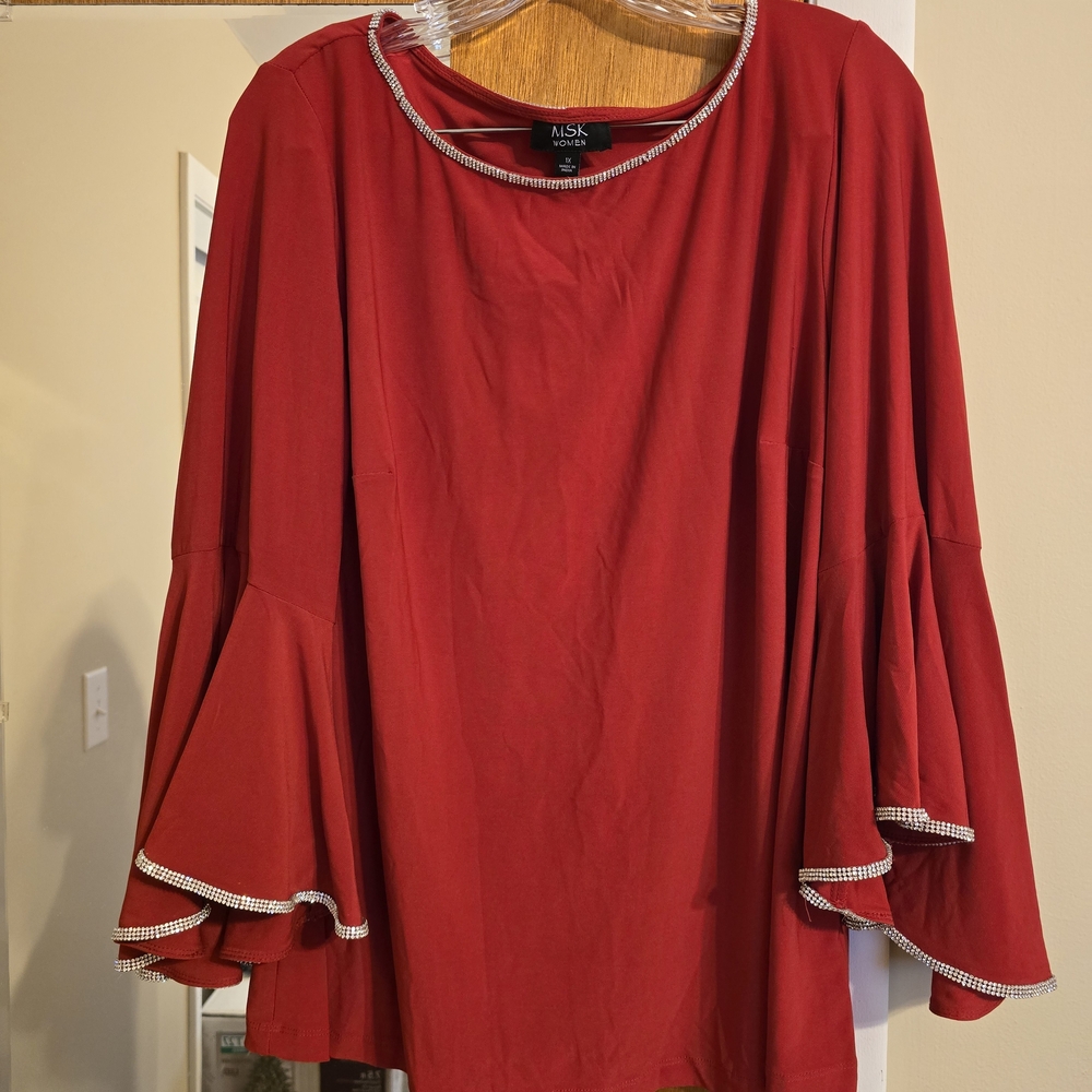 MSK Red Blouse with Flared Sleeves